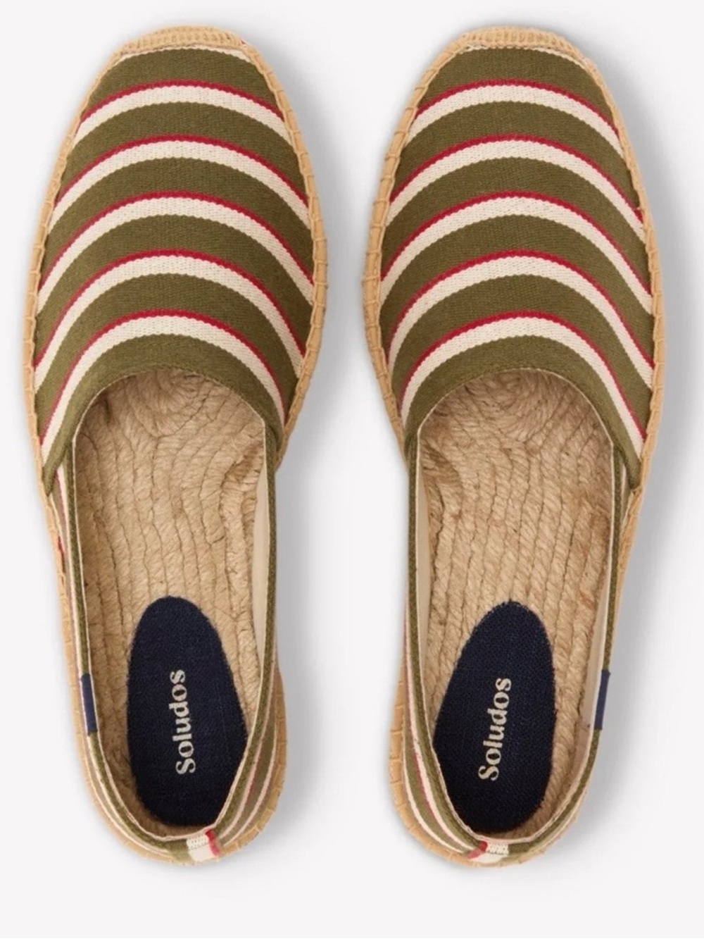 Soludos Mens Original Espadrille Shoes Olive Ivory Red Striped Sz 11 New without